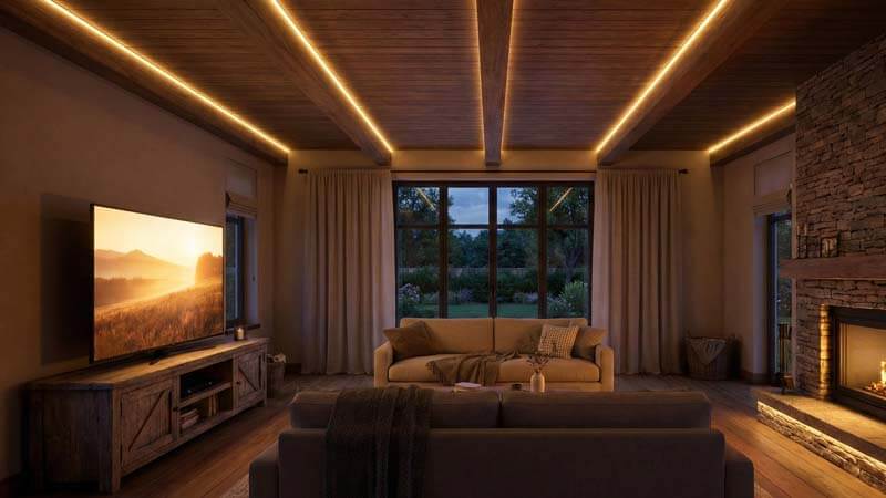 автоматическое включение света и закрытие штор в гостиной для имитации присутствия